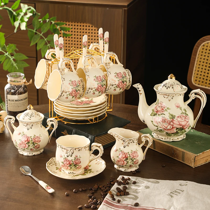 9/21/22-teiliges Keramik-Kaffeetassen- und Untertassen-Set, vergoldete Teetassen und Wasserbecher, Nachmittagstee-Tassen, geeignet für Familienunterhaltung
