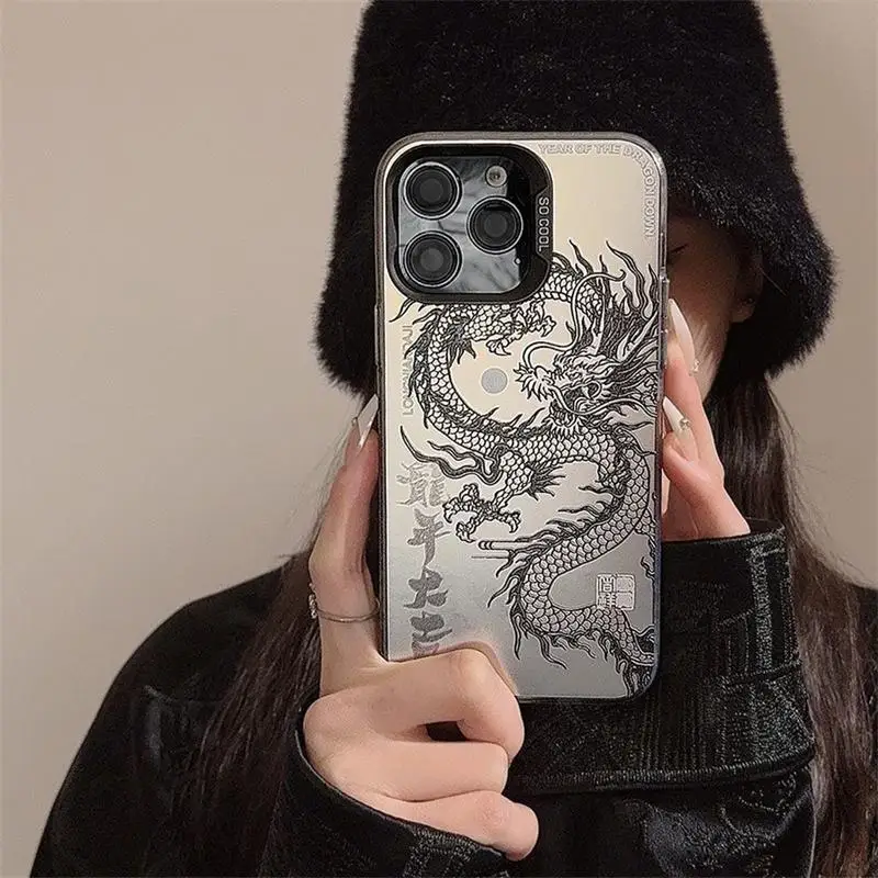 Phone Cases for Samsung S24 S23 Note 20 Ultra S20 FE S21 S22 Plus New Year Chinese Dragon Laser Lucky Matte Hard Back Cover