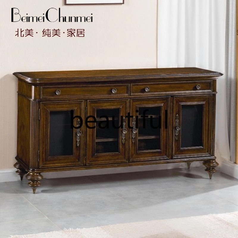 

American solid wood dining side peach blossom core storage cupboard tea wine cabinet cabinet furniture