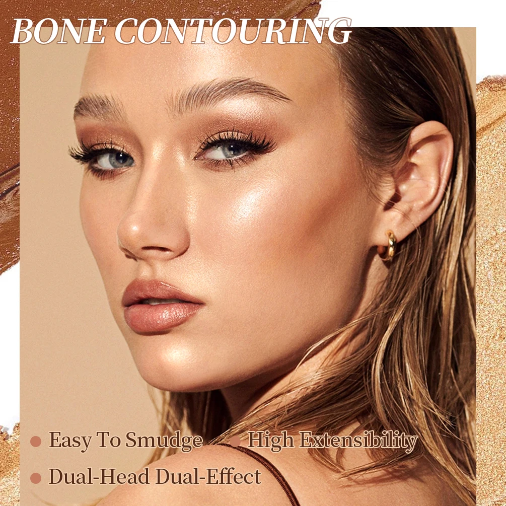 QIBEST 2 In 1 Matte Contouring Bronzer Stick Double Head High Gloss Face Nose Shadow Cream Brighten Highlighter Makeup Concealer