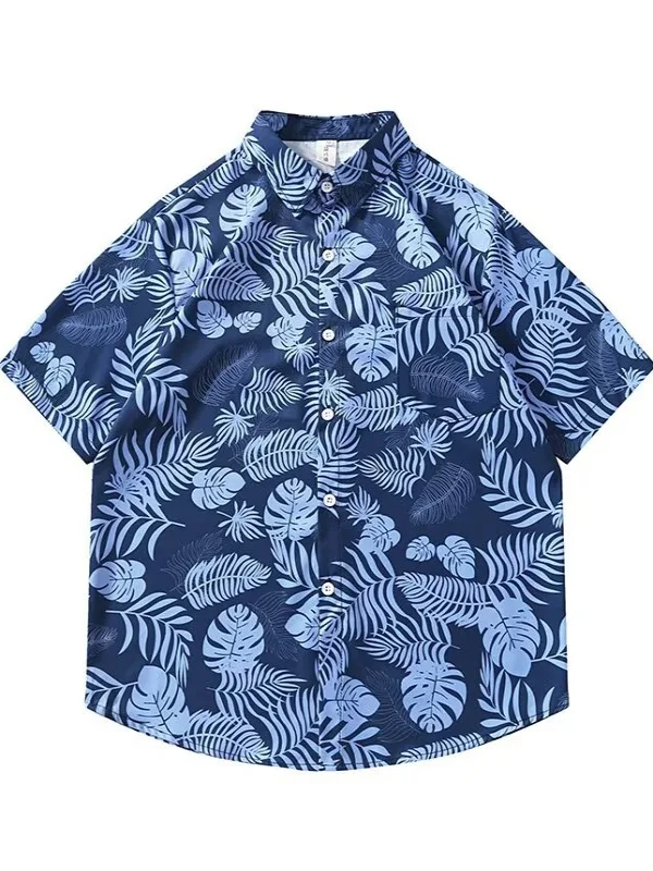 

Loose Ice Silk Men's irt Summer ort Sve Casual Hula Pattern Couples Five-Quarter Length Breathable Lightweight Cotton
