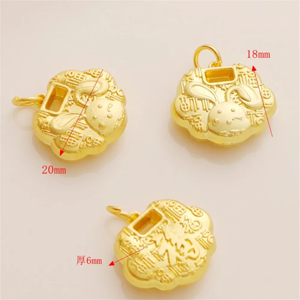 Ancient Gold Lucky Rabbit Lock Pendant, Retro Wind Necklace, DIY Jewelry Accessories, 18*20mm