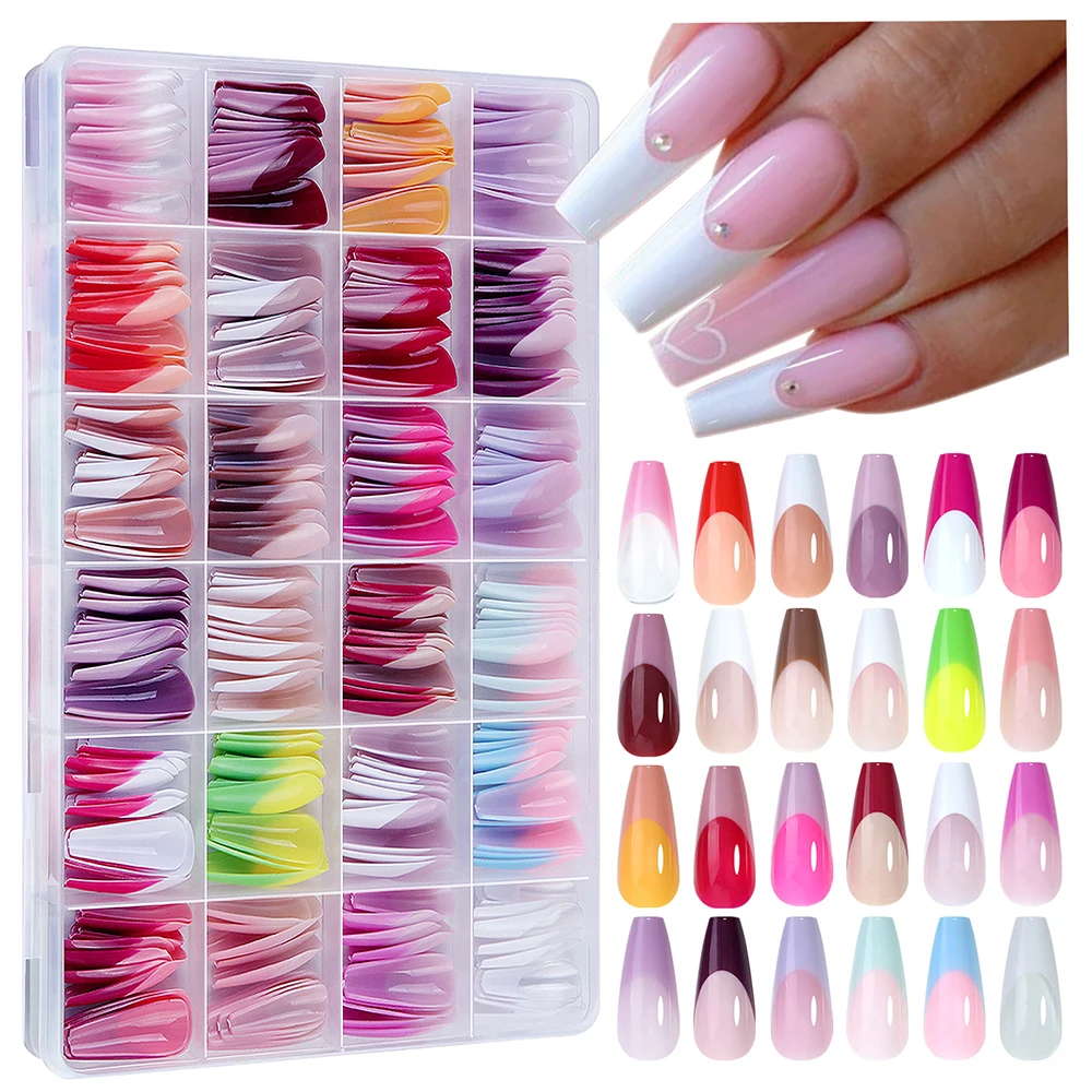 288 pièces/boîte Faux ongles de ballet français colorés, en gel souple brillant, 24 couleurs, pose facile, couverture complète, acrylique, réutilisables