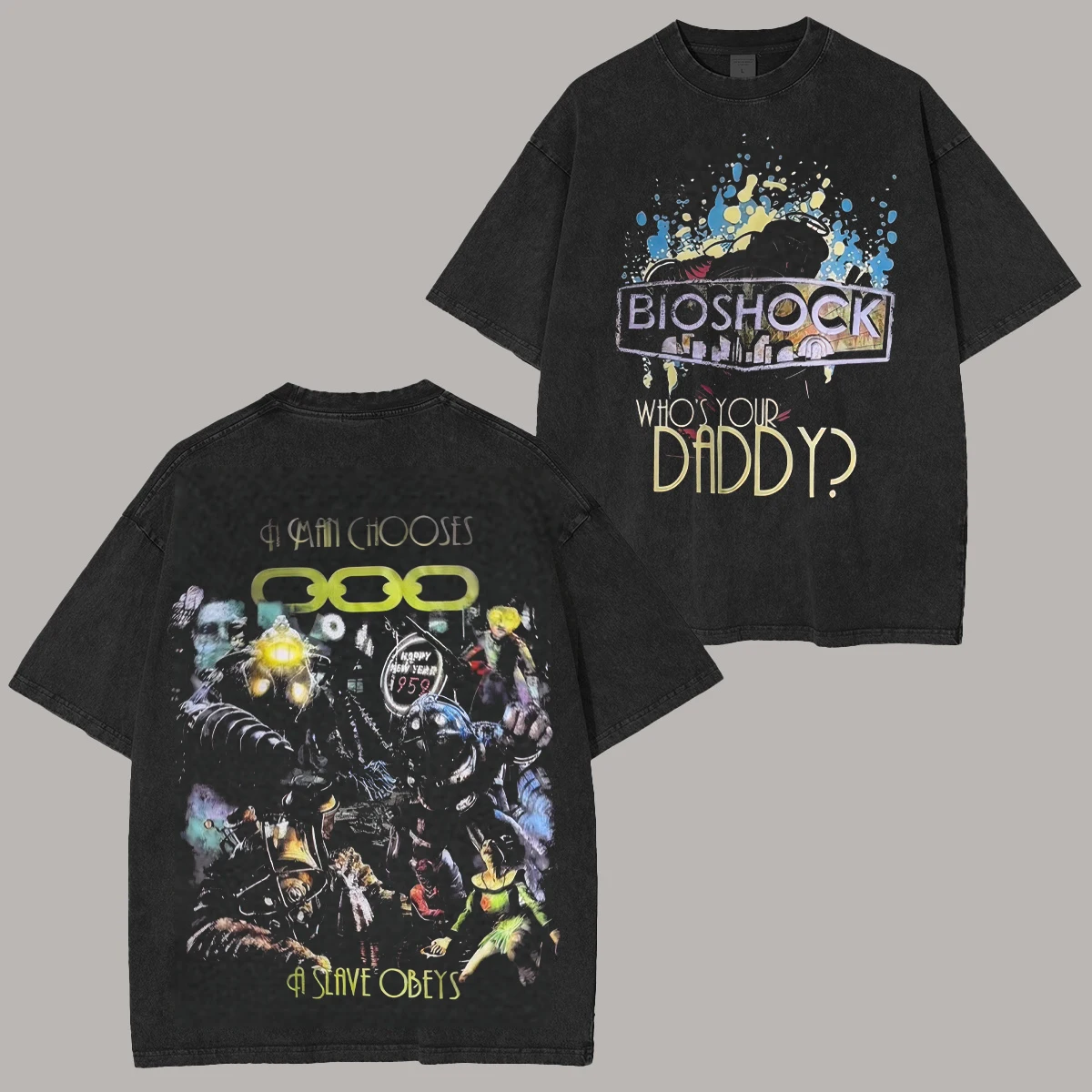 BioShock hot product New Model Washed T-shirt personality Clothes Retro Fashion Streetwear Trendy Couples Classic high quality