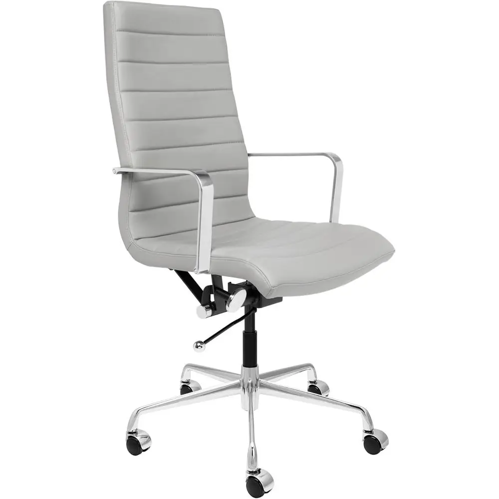 

Ribbed High-Back Office Chair with Armrests, Swivel, Cushion, Grey, Ergonomic Computer Chair