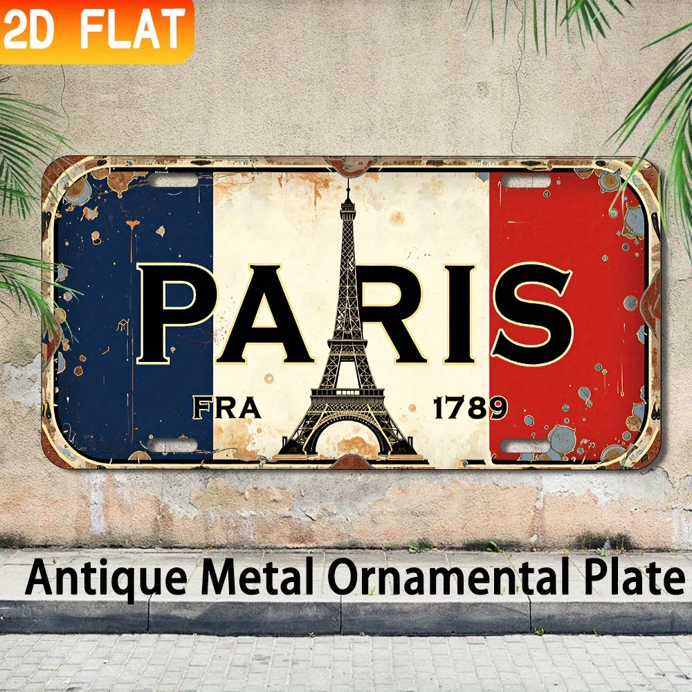 Vintage Paris Eiffel Tower Metal Sign French Flag Aluminum Plaque Rustic Wall Decor for Car Bar