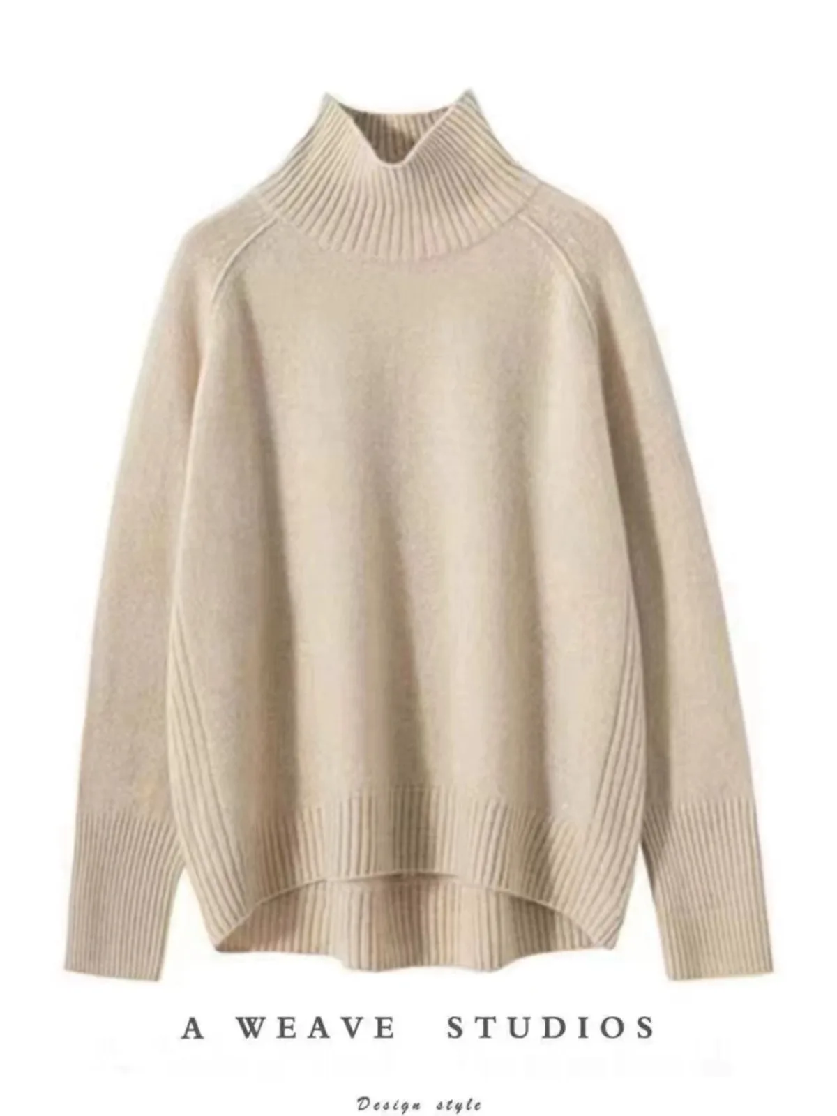 2023 autumn and winter new 100% pure cashmere sweater women\'s turtleneck thick pullover loose wool knit bottom shirt