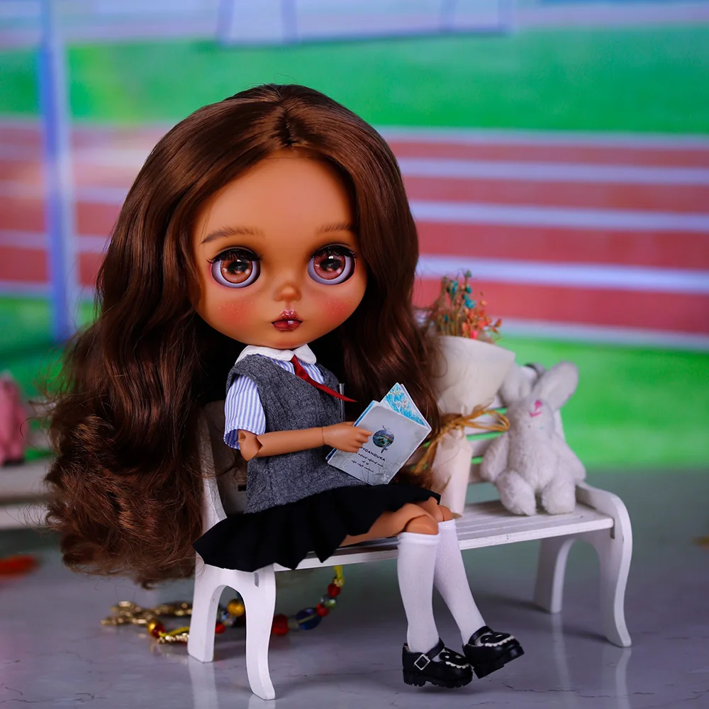 ICY DBS Blyth-pop Heet meisje Donkere huid Mat gezicht Handgeschilderde make-up Casual Veelzijdige outfit Jurk Anime Meisje 19-gewrichten Lichaam BJD