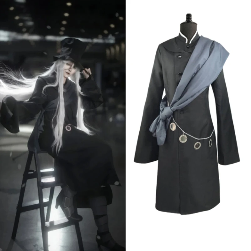 

Black Butler Undertaker Cosplay Costume Shinigami Uniform Long Black Trench Coat Full Set with Bangs Wig for Men Cosplay Party