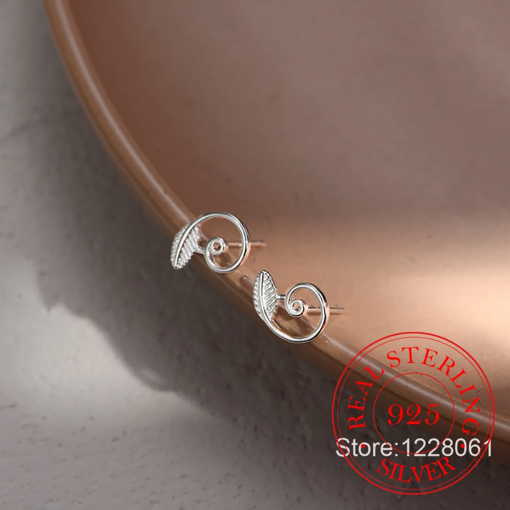 

925 Sterling Silver Jewelry Cute Snail Leaf Stud Earrings for Women Girls Wedding Party Jewelry For Girls Friend Gift