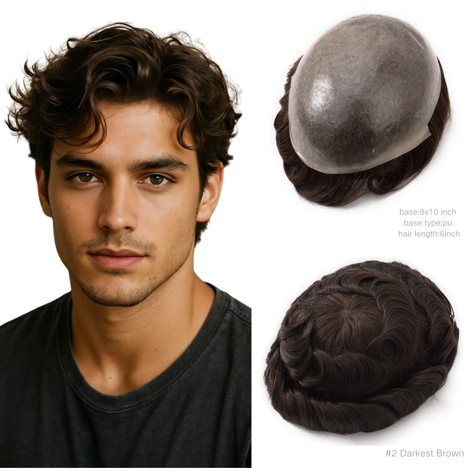 

Мужской парик-накладка с прозрачной тонкой основой из ПУ, натуральные волосы Реми, размер основы 10x8 дюймов, система замещения волос для мужчин