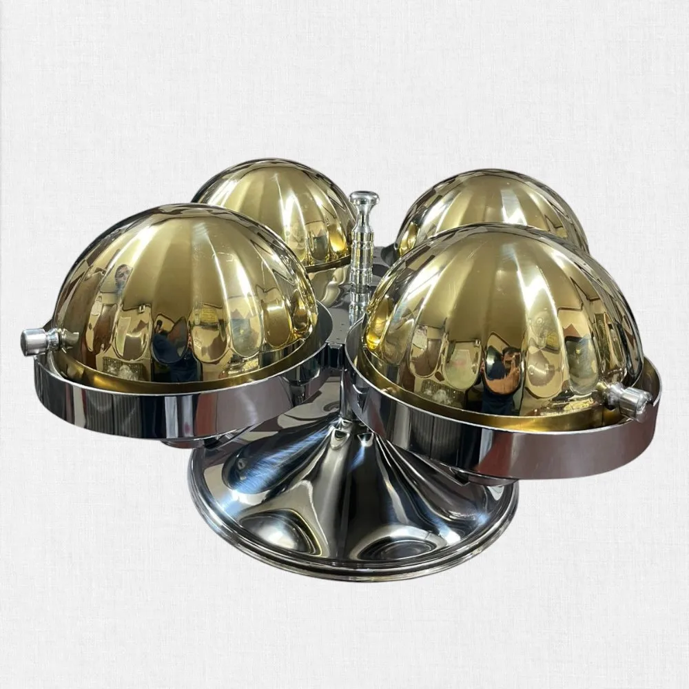 Hotel Restaurant Catering  Luxury Gold Round  SS Smart Revolving Chafing Dish 4 in 1 Rotating  Buffet  Warmer with Golden Cover