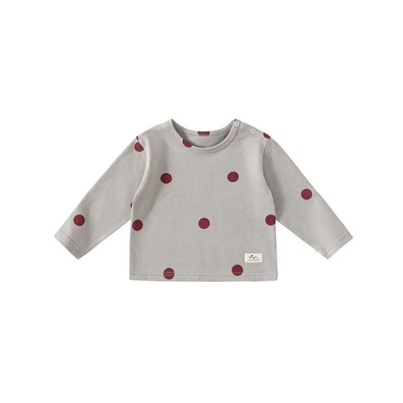 

2025 New Autumn Baby Long sleeved Baby Clothes with Color Clash, Polka Dot Round Neck, Underneath Girls' Bottom Shirt