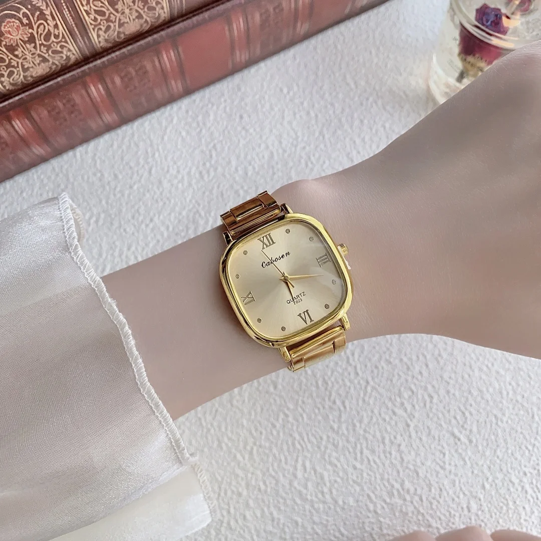 Reloj de lujo dorado para mujer, reloj de pulsera de cuarzo a la moda con esfera grande y diamantes de imitación, pulsera informal para mujer, reloj para mujer