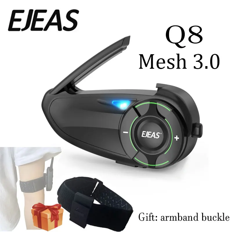 

1/2 шт. EJEAS Q8 мотоциклетный шлем Mesh 3,0 домофон Bluetooth5.1 для 6 гонщиков 1200 м домофон обмена музыки FM IP67 водонепроницаемый