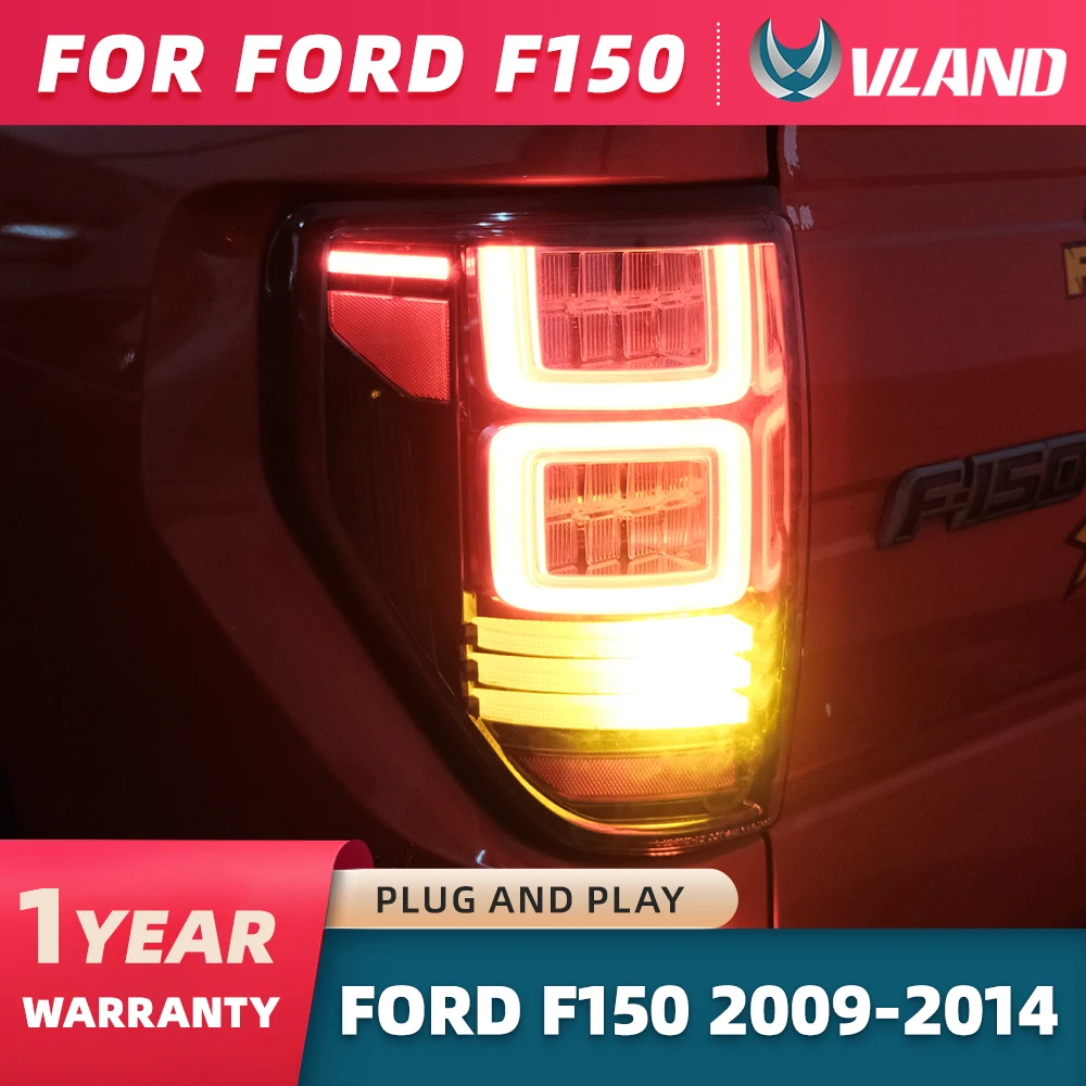 VLAND For 2009-2014 Ford F150 F-150 SVT Raptor Pickup Rear Tail Light Brake Lamps Elegant Black Frame Smoked Car Accessories