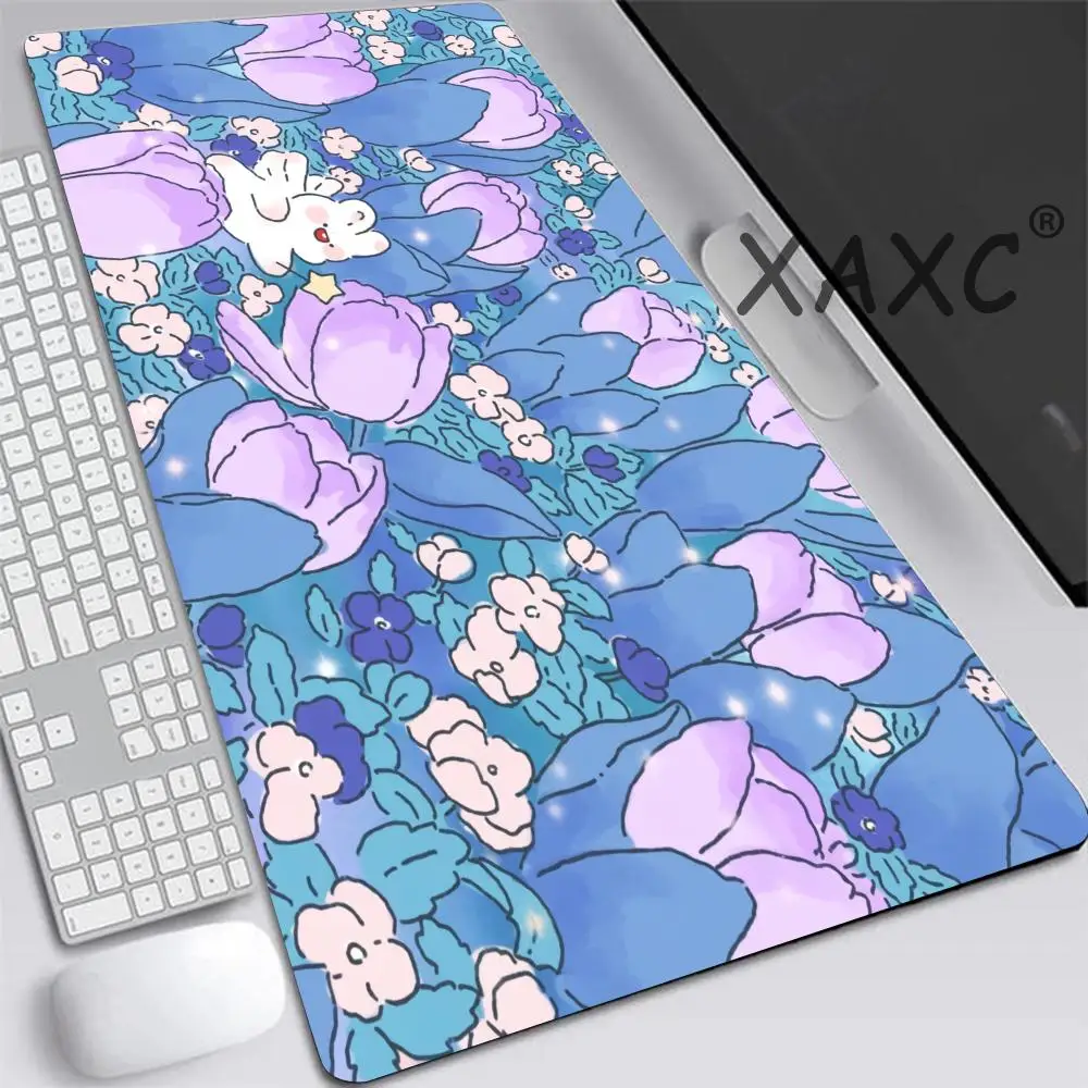 

Cute Tulips Flower Bunny Giant mouse pad Desk Cute HD Desk Pad Extended Gaming Keyboard Mats Large XXL Gamer Mousepad 120x60CM