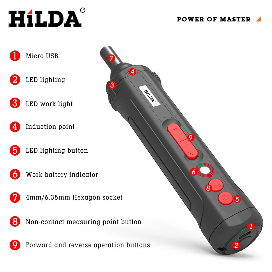 HILDA 3.6v Mini Cordless Electric Screwdriver Rechargeable Adjustment Power Drill Multi-function Disassembly Torque Repair Tools