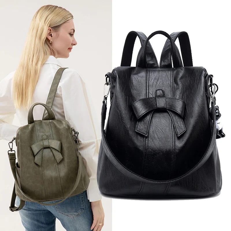 Mode Frauen Rucksack neue Bogen Dekoration Mädchen Anti Diebstahl Umhängetasche Pu Leder wasserdicht große Kapazität Handtasche c3818