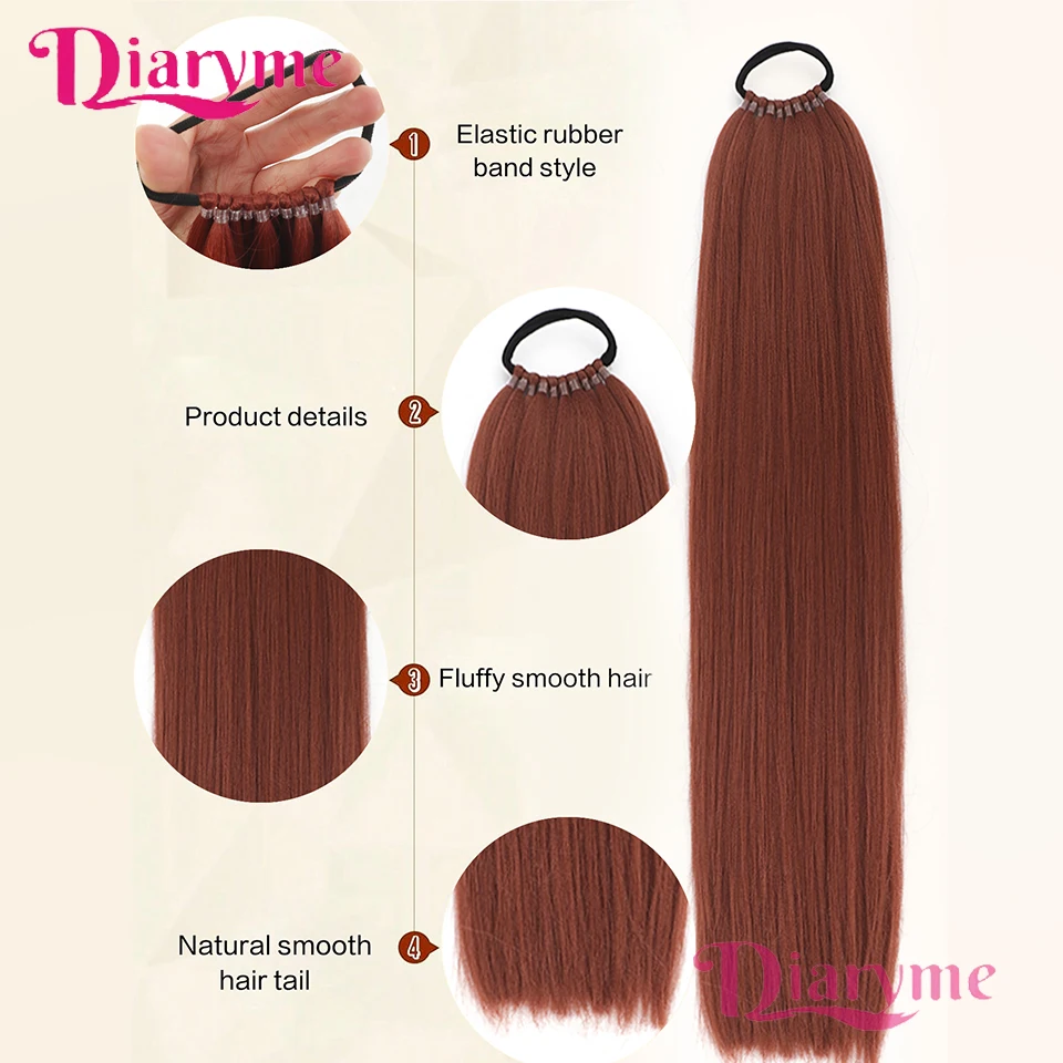 وصلات شعر صناعية مستقيمة على شكل ذيل حصان، شعر طبيعي، ذيل كاذب للنساء، شريط مطاطي على شكل ذيل حصان، قطع شعر للفتيات للحفلات اليومية #2