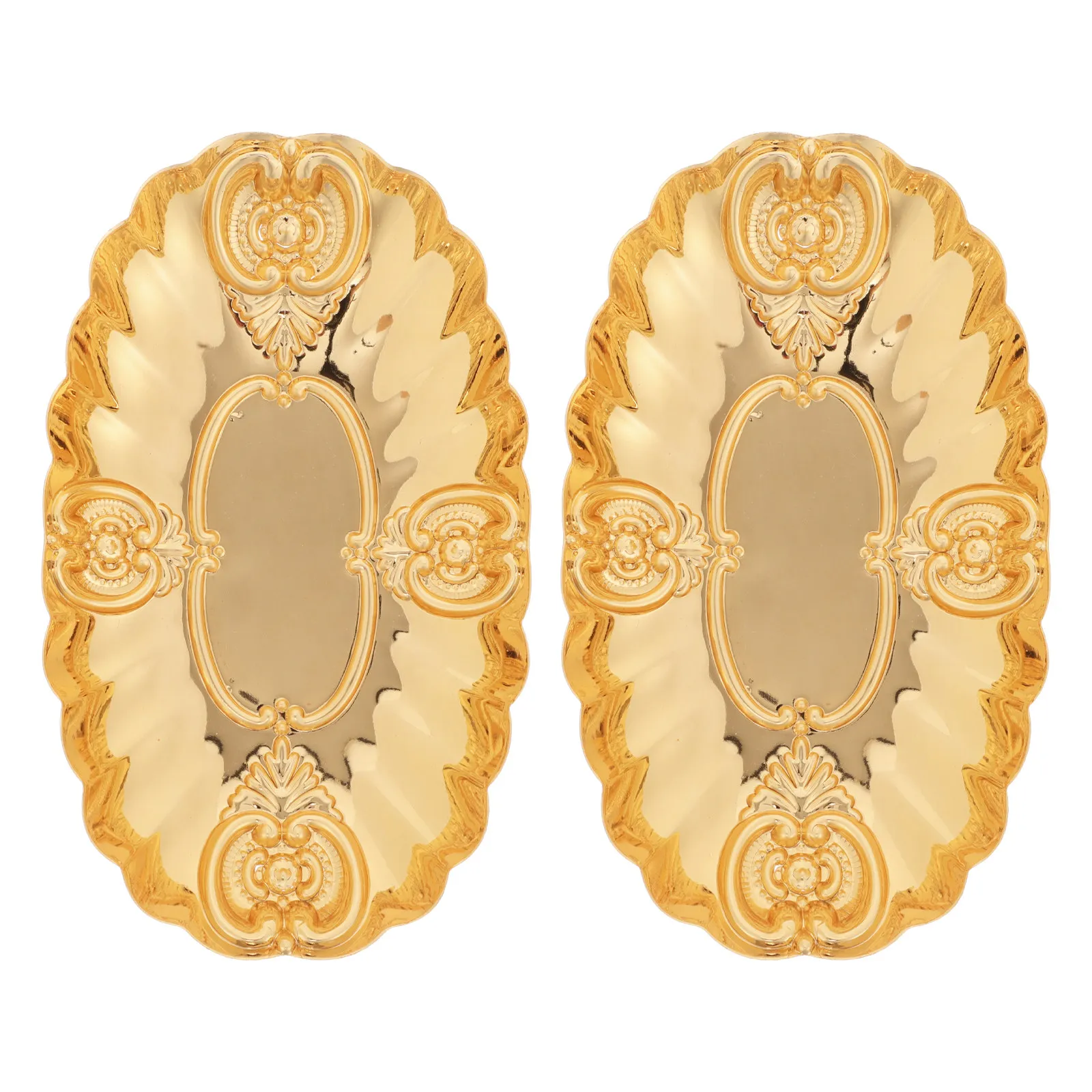 

2Pcs Elegant Engraved Metal Jewelry Tray Vintage Trinket Dish Small Ring Holder Necklace Display Plate Cosmetics Makeup Storage