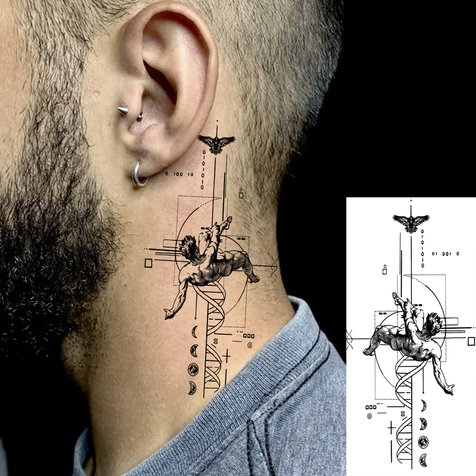 

Water Transfer Tattoo Stickers Geometric Pattern High Quality Waterproof Long Lasting Non Toxic Skin Safe for Hand Back Upper