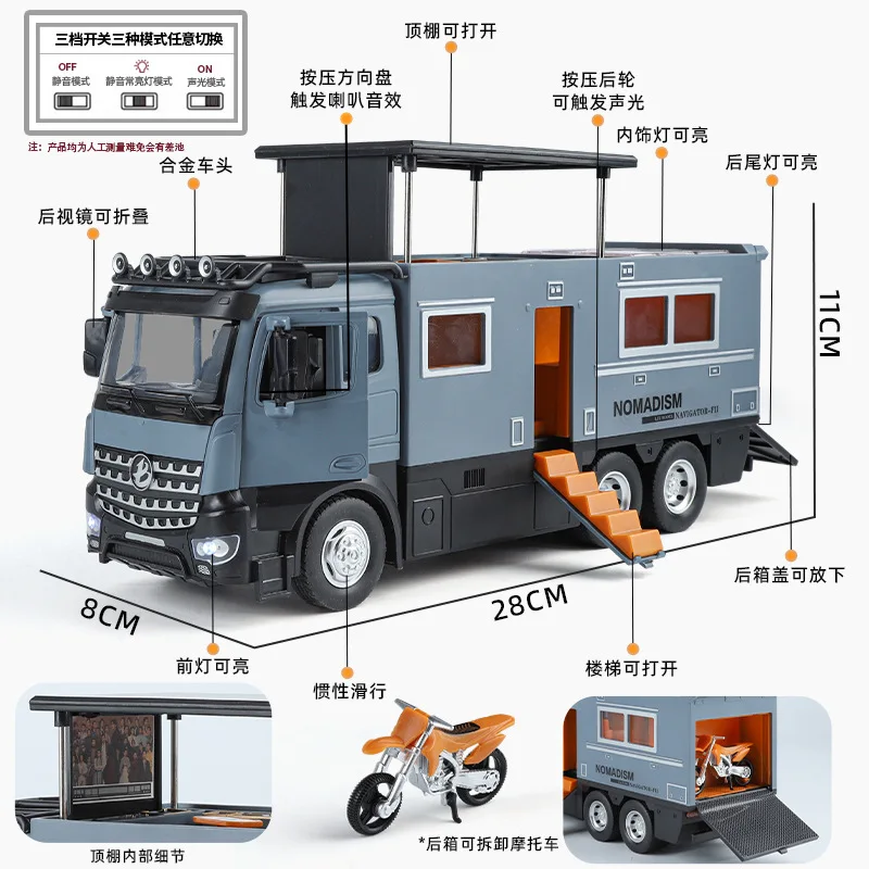 รถโมเดลของเล่นรถบ้าน NOMADISM Camper RV ขนาด 1:18 แบบดึงหลัง มีเสียงและไฟ สำหรับเด็กชายและเด็กหญิง