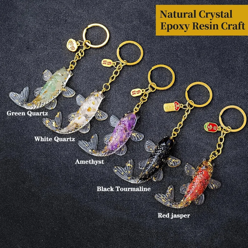 New 4.7inch Koi Fish Keychains Crushed Stone Natural Crystal Key Chain Multi-color Diamond Handicrafts Pendants Gifts view 6