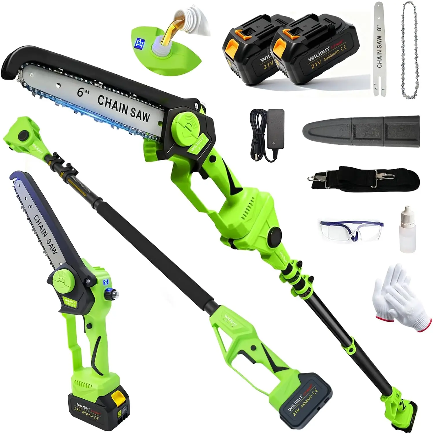 Cordless Pole Saw and Mini Chainsaw Combo, 2-in-1 Design, Includes Two 4.0Ah Batteries