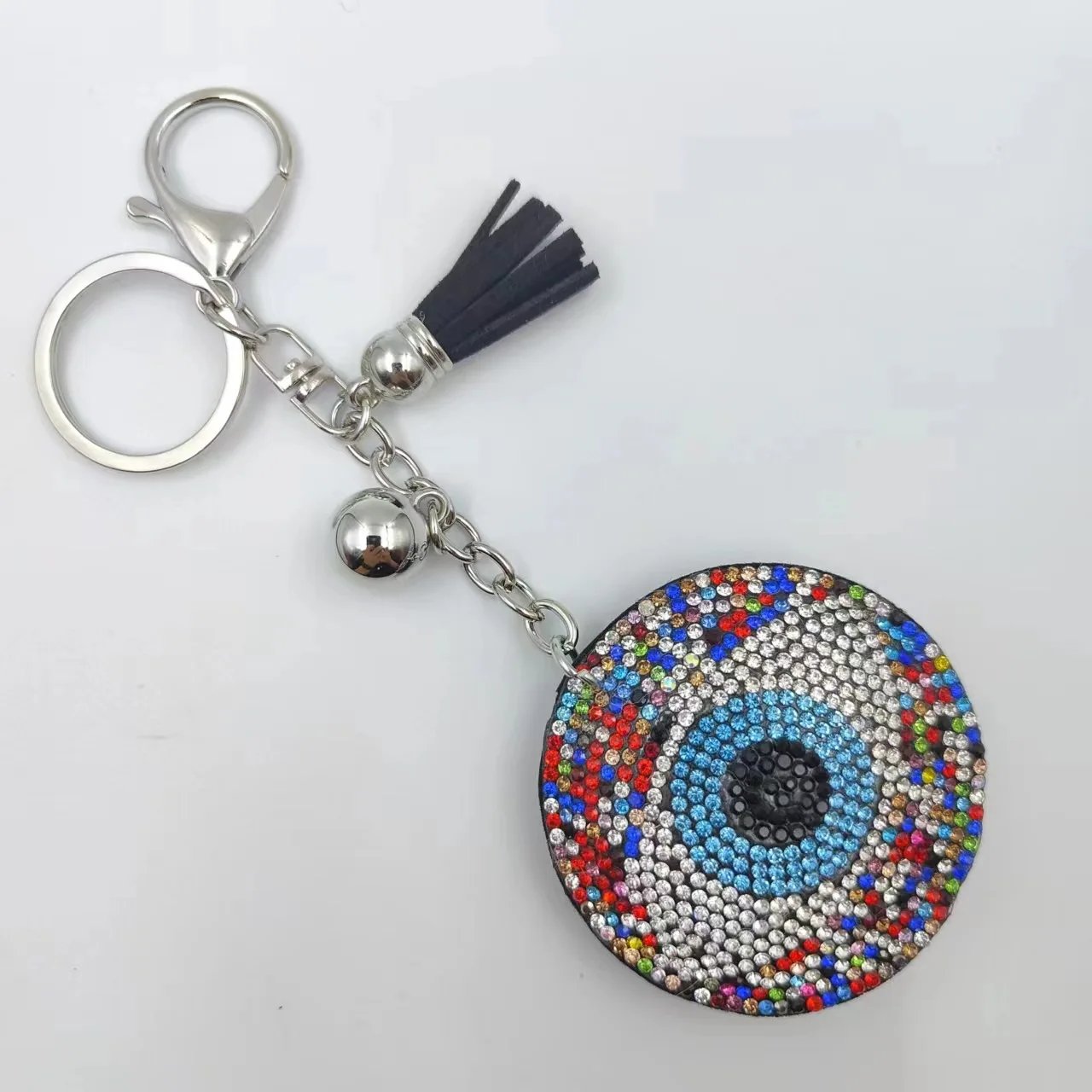 Blue Eye Shape Crystal Pandent Velvet Rhinestone Keychain  For Women Bag Gift With Aolly Key Ring Jewelrt Accessories