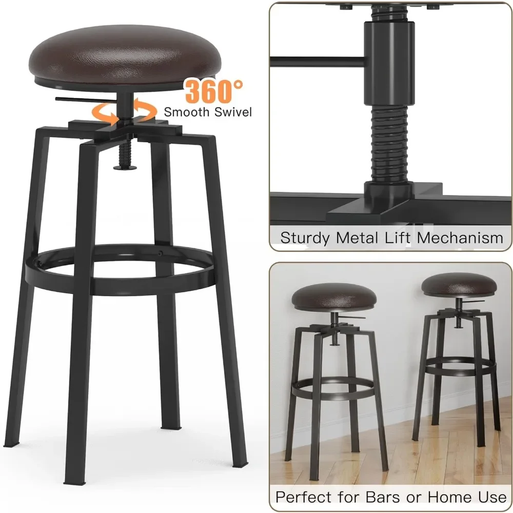 bar chair, Vintage Counter Height Bar Stools, Rustic Swivel Leather Bar Stools, Kitchen Counter Height Adjustable Stool