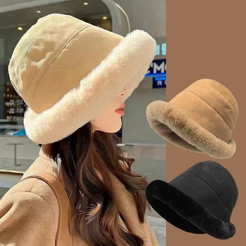 Soft Thickened Plush Winter Bucket Hat Fashion Outdoor Warm Beanies Fisherman Hat Fashion Trend Ladies Windproof Panama Hats