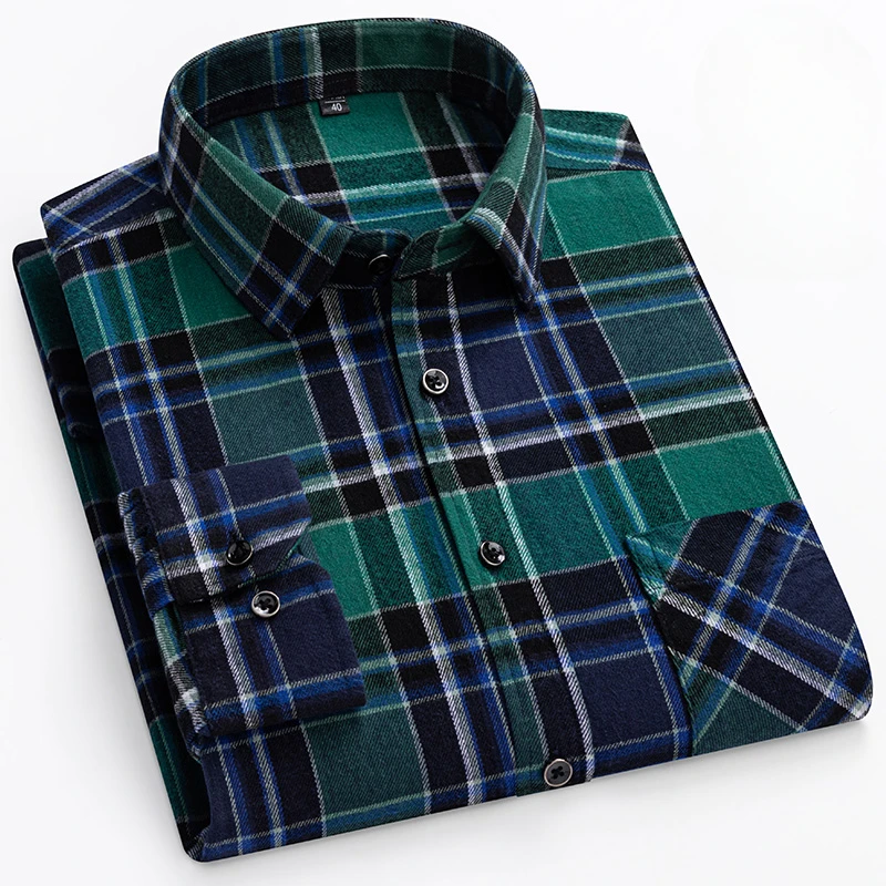 New in shirt plus size 14XL 100%cotton brushed long sleeve shirts for man slim fit formal plain shirt plaid soft elegant clothes
