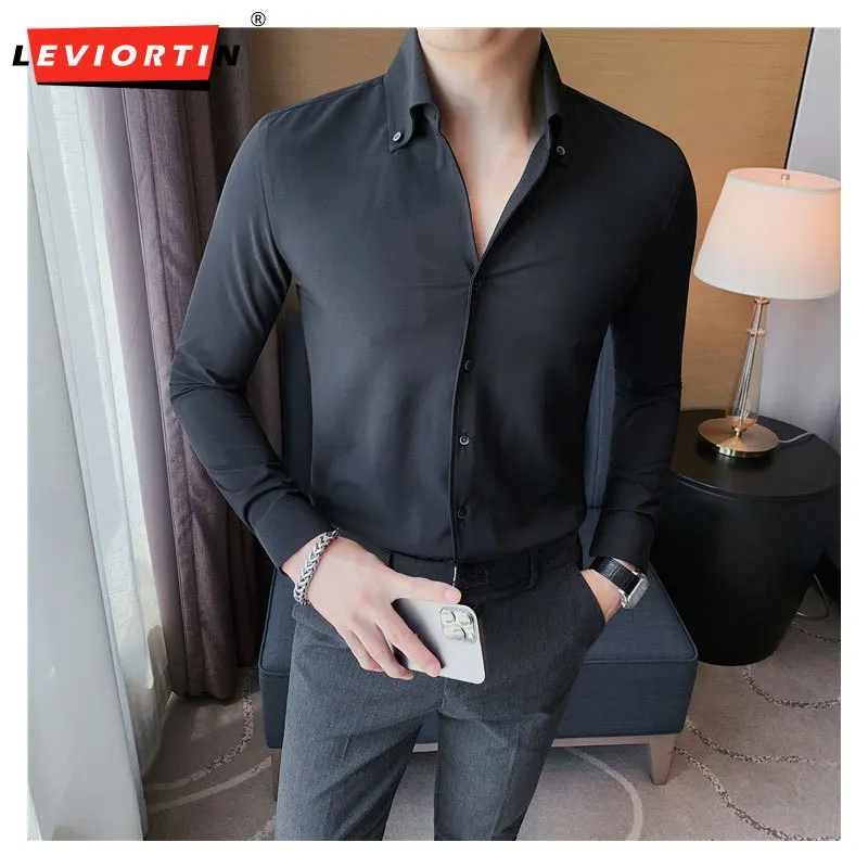 

Plus Size 5XL-M Summer Solid Short Sleeve Business Shirts For Men Clothing 2023 Slim Fit Casual Prom Tuxedo Formal Wear Blouses