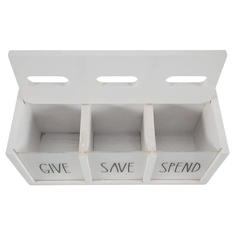 B62B-Wooden Give Save Spend Money Saving Box For Kids, Countertop Kid Piggy Bank For Daily Cash, Wall-Mount Kids Bank Durable Wh