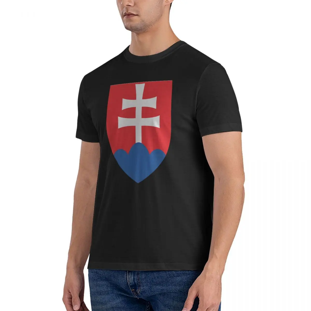 Men's Slovakia Coat Of Arms Sticker T Shirts Europe Cotton Clothes Humorous Short Sleeve Crew Neck Tee Shirt Printed T-Shirt