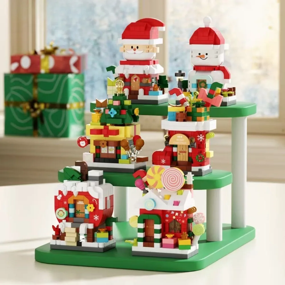Christmas Gifts Animal Figures Snow House Building Blocks Assembly Model Doll Girl Boy Toy For Children Birthday Collocatio Gift