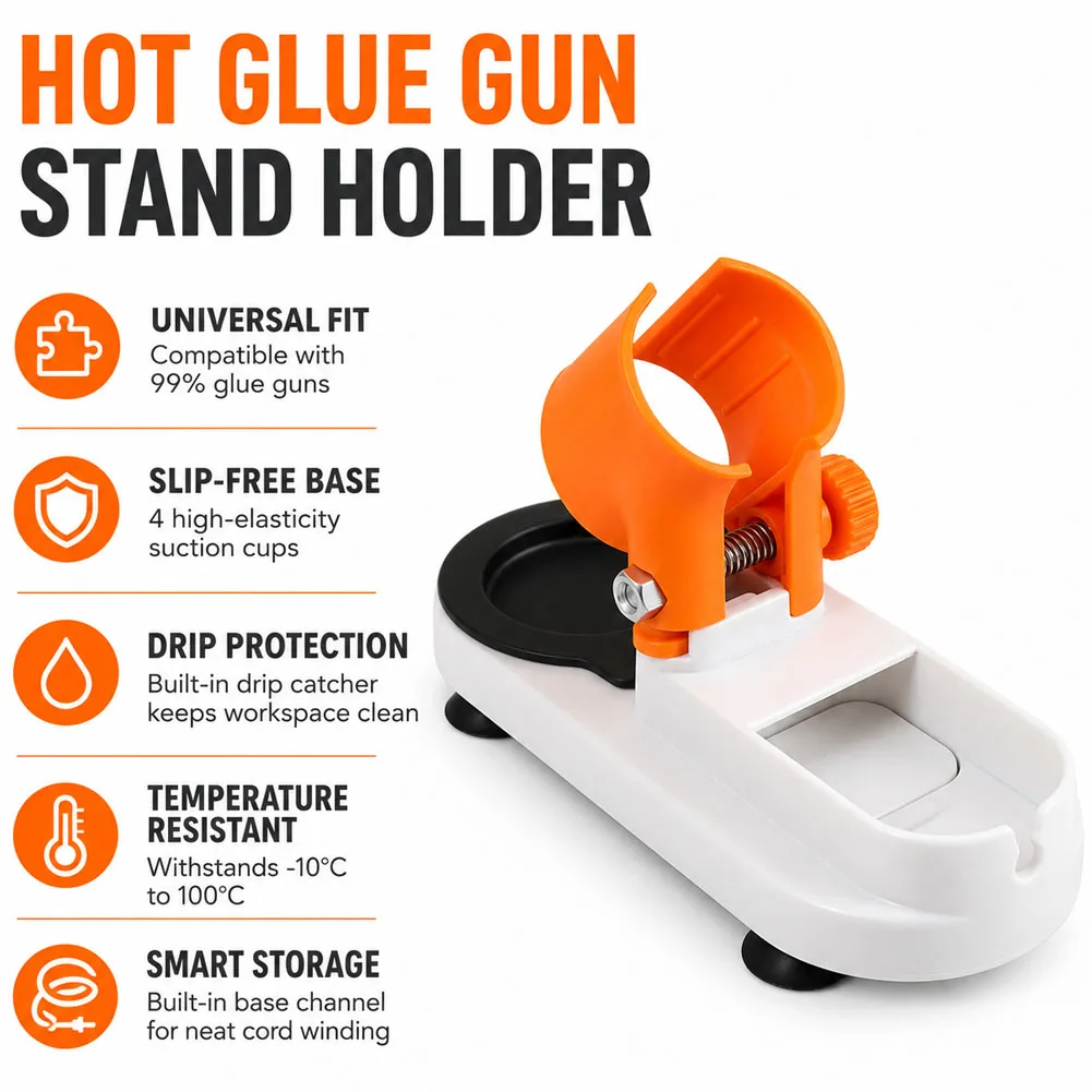 Adjustable Hot Glue Gun Stand Holder, Anti-Slip Hot Melt Glue Gun Base With Drip Tray Cord Storage For DIY Craft Household
