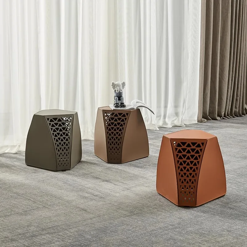 

Light luxury saddle leather low stool sofa footrest door shoe changing stool designer creativity