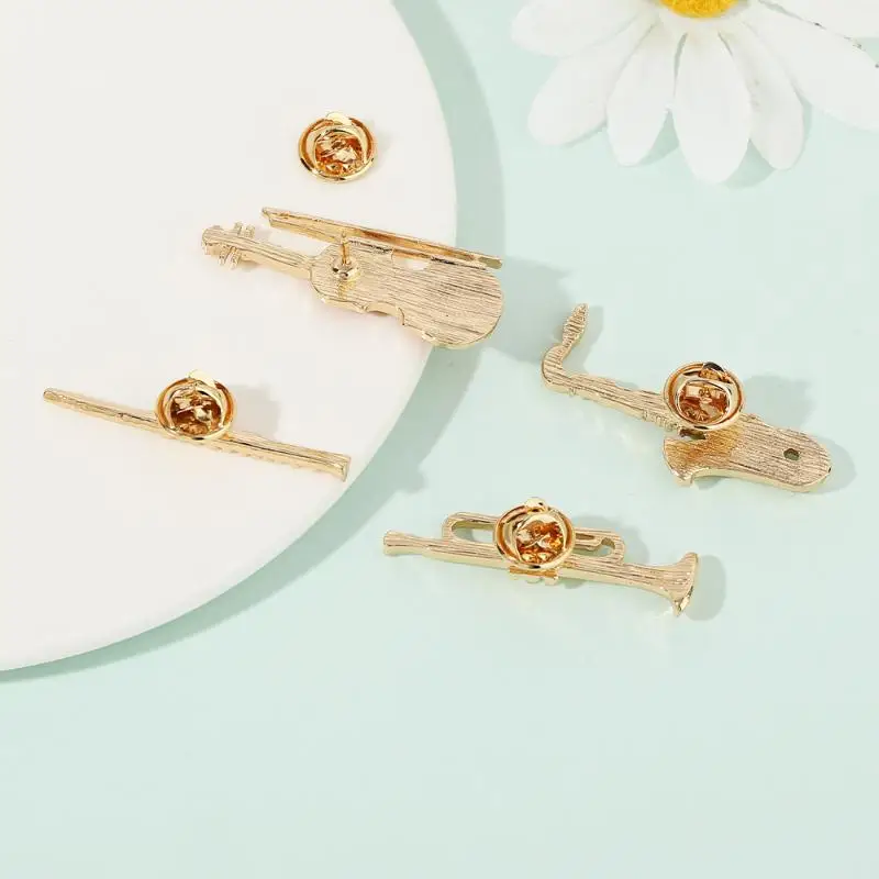 1Pcs Symphony Orchestra Badge Funny Musical Instruments Enamel Brooches Trumpet Clarinet Saxophone Violin Shaped Golden Pins - view 5