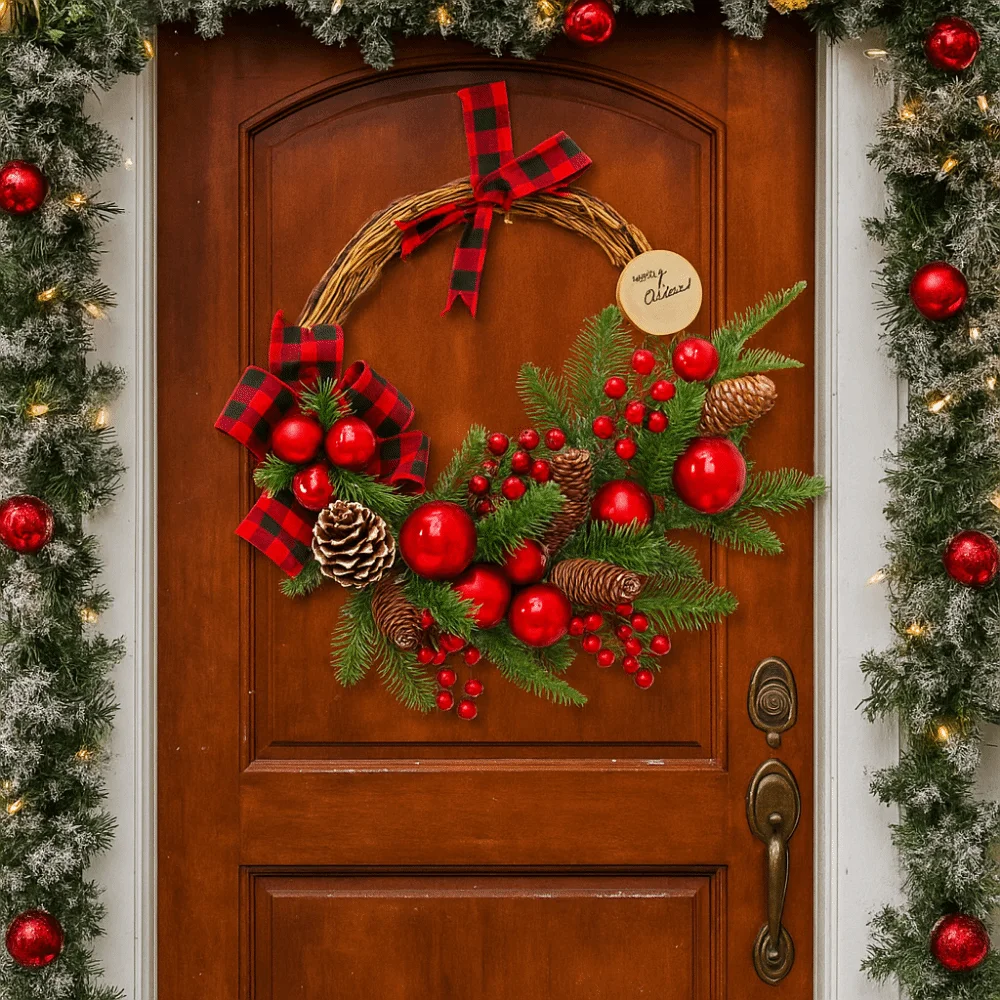 

Exquisite Artificial Christmas Wreath DIY PVCVine Ring Xmas Tree Garland Simulated Realistic Pine Cone