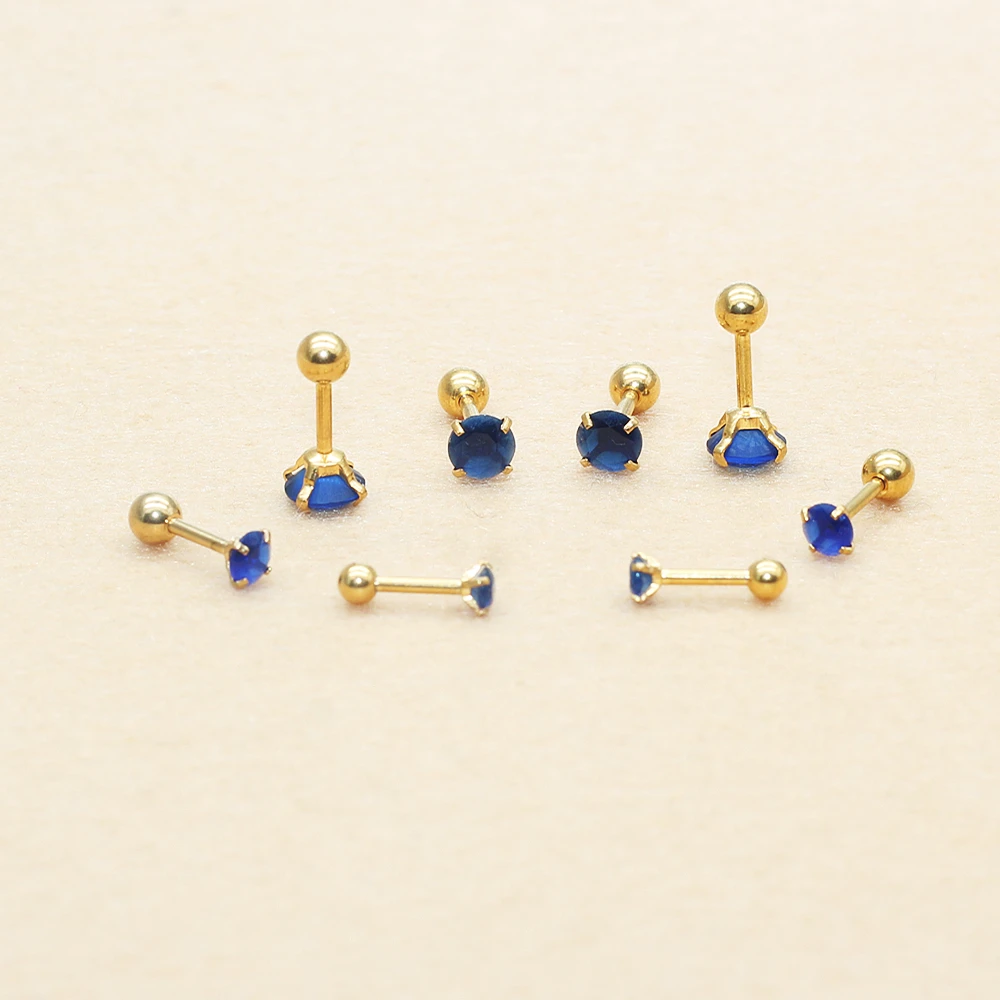 

2025 Stainless Steel Vintage Blue Round Glass Earring Posts 1.2*6mm Hypoallergenic Fashion Jewelry for Sensitive Ears 3/5/6mm