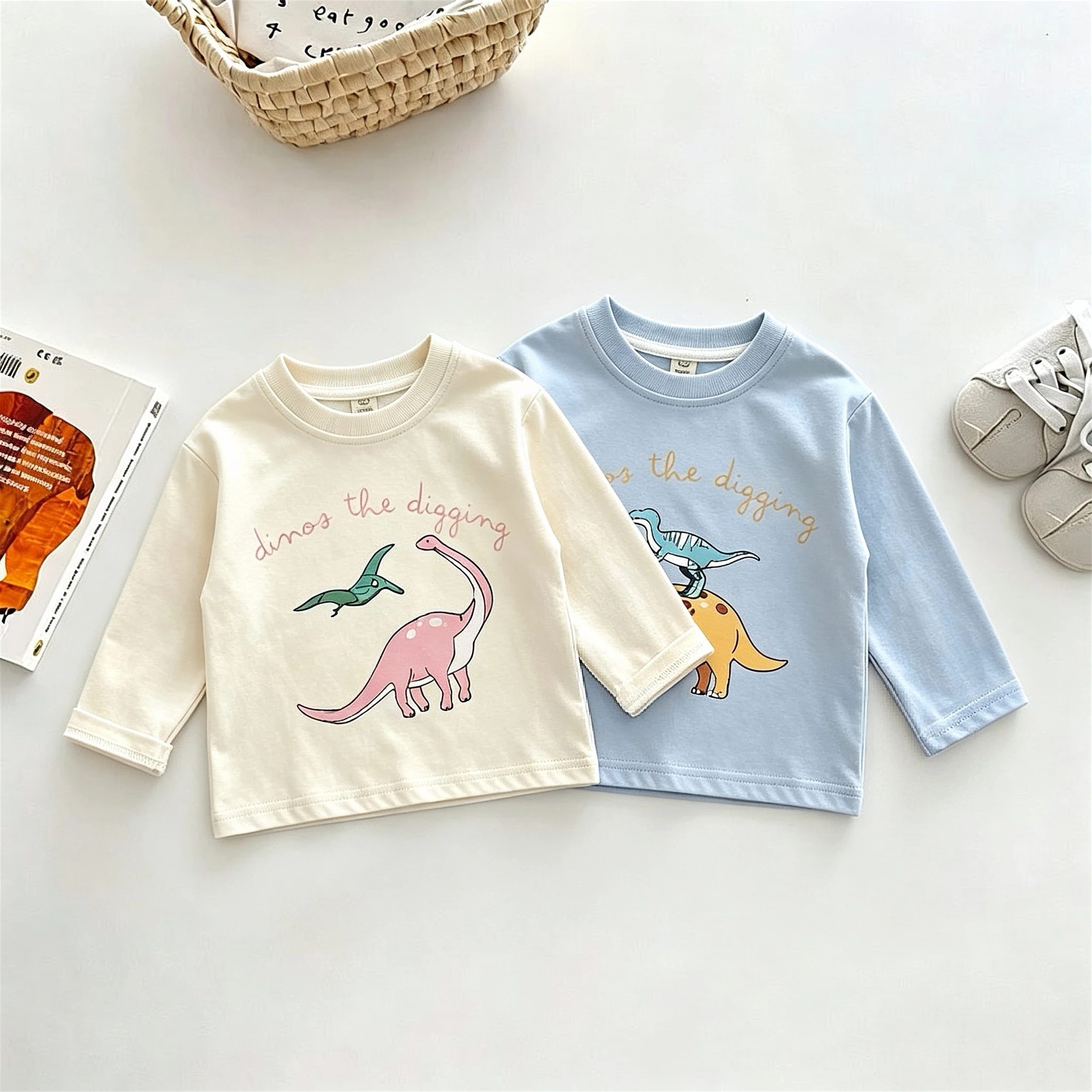 Spring Autumn Children's Clothes Long Sleeve T-shirt Tops Printed Dinosaur Fashion Baby Girl Boy Crewneck Pullover Base Shirts