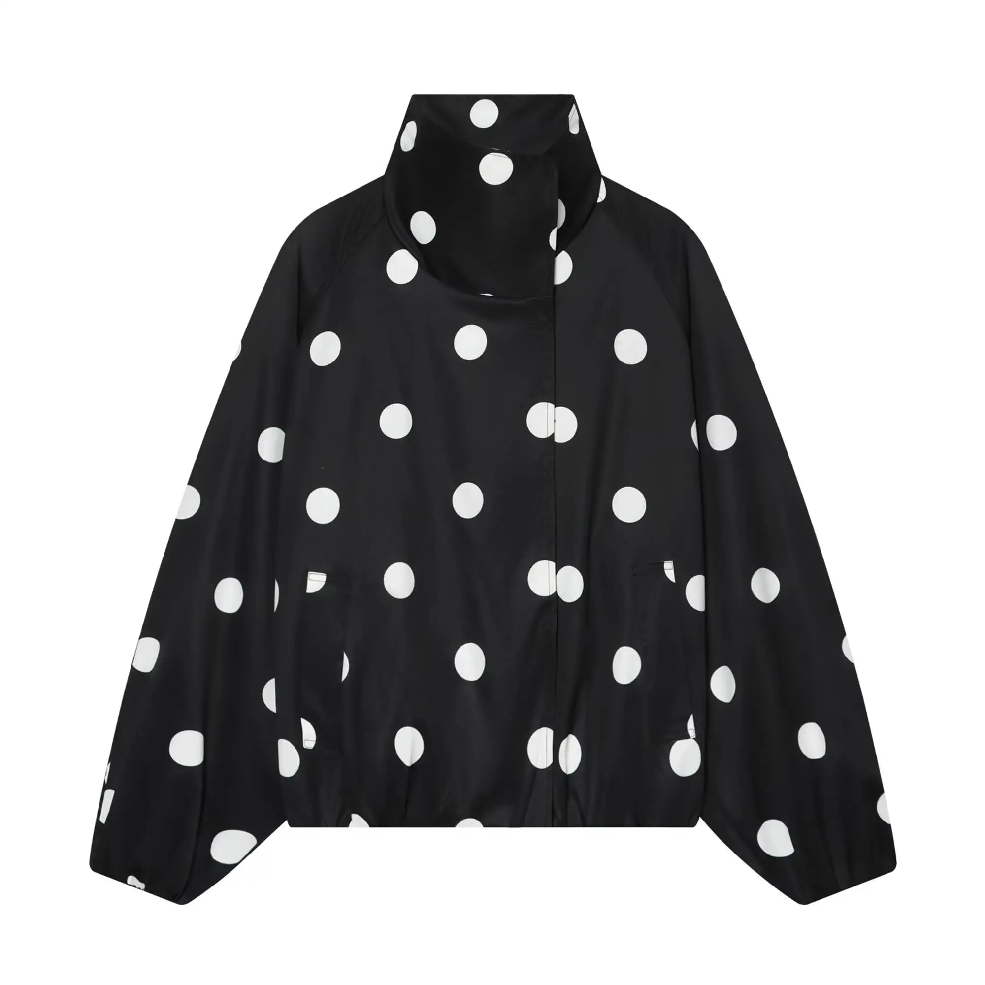 TFMLN Damen Vintage Polka Dots Bomberjacke mit Taschen, Stehkragen, modische kurze Jacke, Herbstjacke mit langen Ärmeln, Outfits – Detail 4