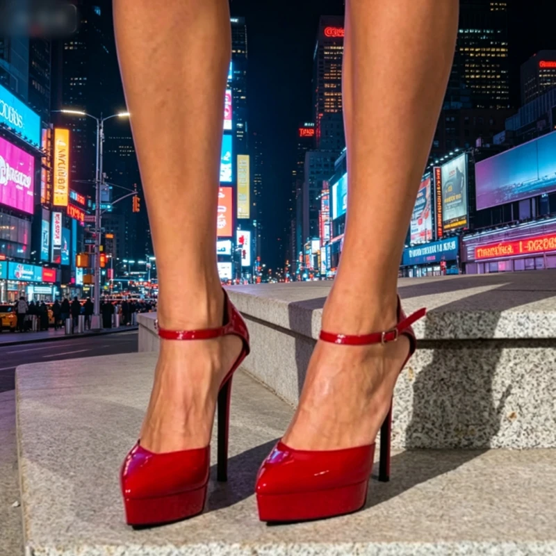 

Sexy Red Platform High Heels Ankle Strap Stiletto Pumps Women Sexy Pu Leather Club Party Dress Shoes Comfortable