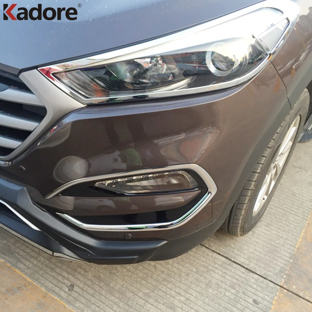 For Hyundai Tucson 2015 2016 2017 2018 Chrome Front Bumper Fog Lights Lamp Trim Foglight Molding Garnish Trims Car Accessories