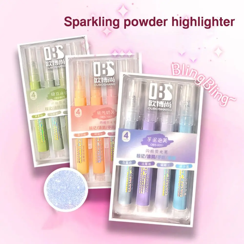 

4Pcs/Set Colorful Shiny Glitter Highlighters Creative High Gloss Draw Doodle Pens Fluorescent Pen School Office Supplies Gift