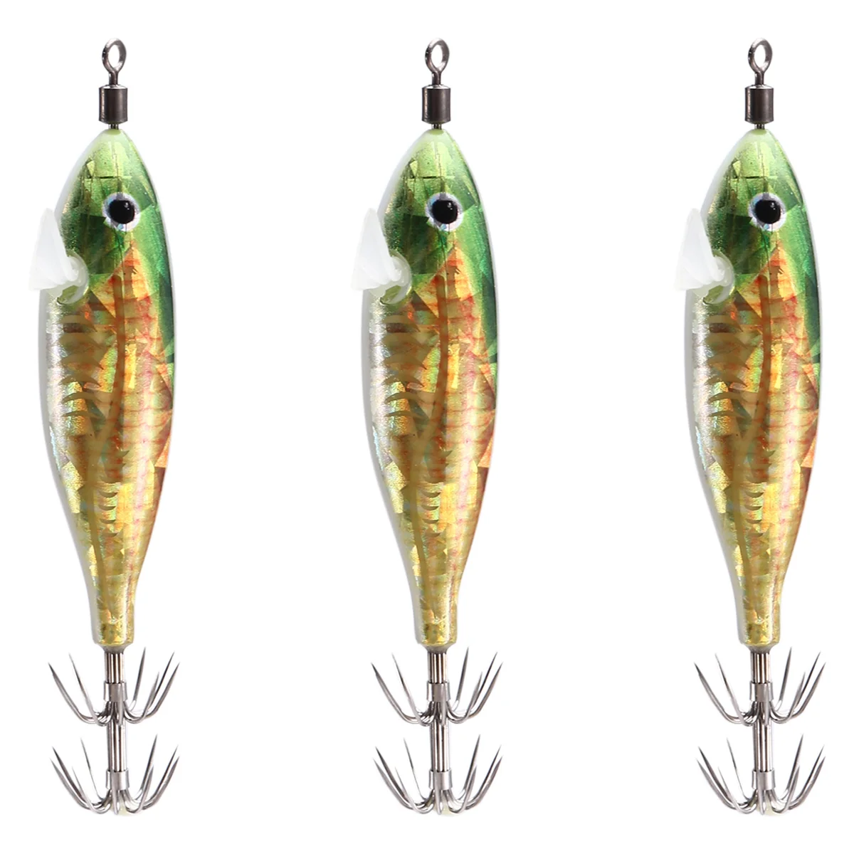 AUU-3PCS Horizontal Wooden Fish 5.5g Fluorescence Floating Egi Lure Squid Jigging Shrimp Hook Octopus Fishing Baits