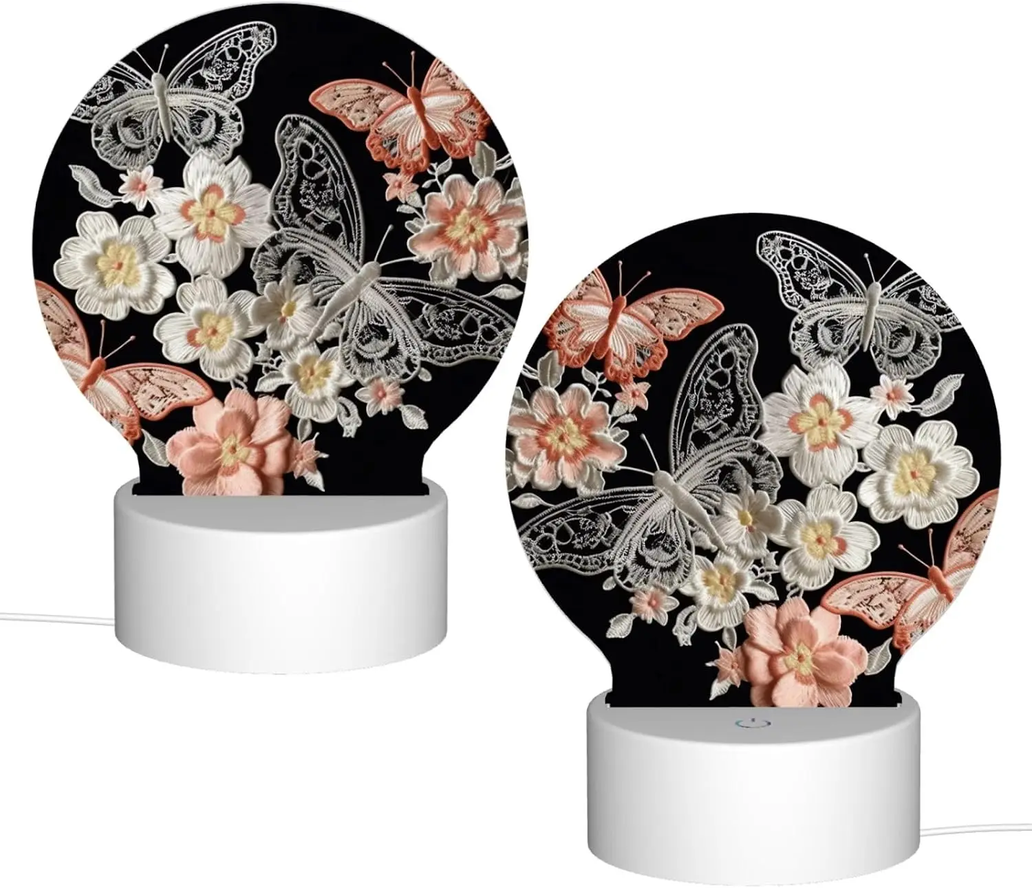 Acrylic Night Light Embroidery Floral LED Night Lamp Modern Acrylic Nightlight for Bathroom Bedroom Restaurant Bar Decor