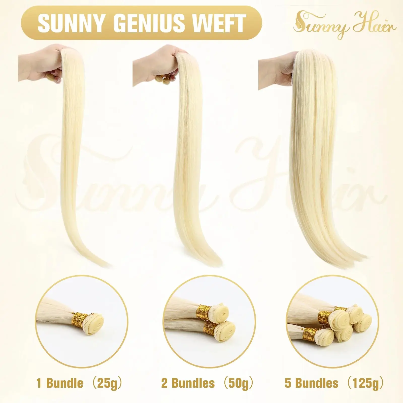 VeSunny Virgin Invisible Genius Weft Hair Extensions 16-24inch Blonde color #1000 High Quality Virgin Human Hair Bundles